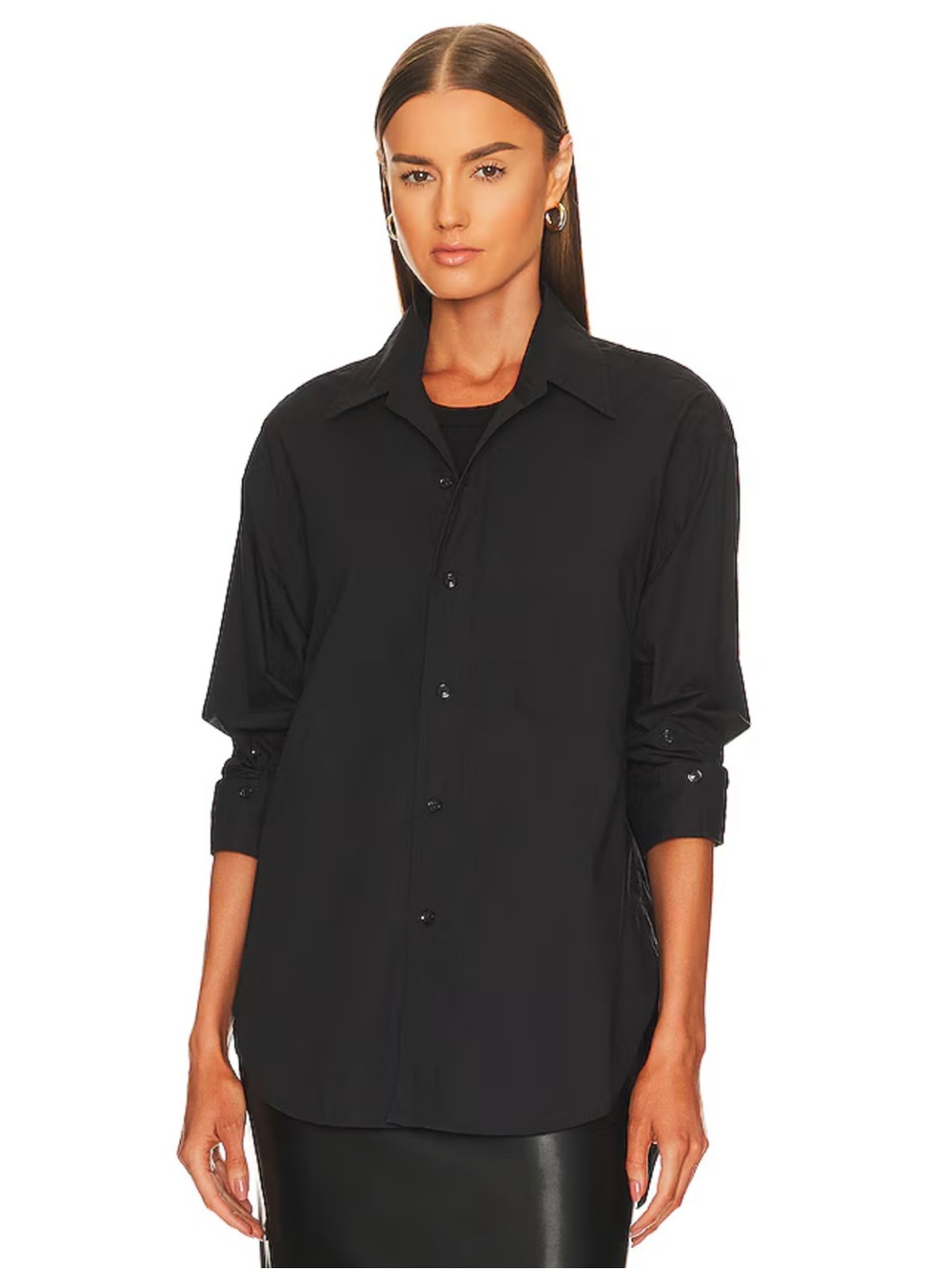 Citizens of Humanity Kayla Poplin Button-Down Shirt in Black Small
